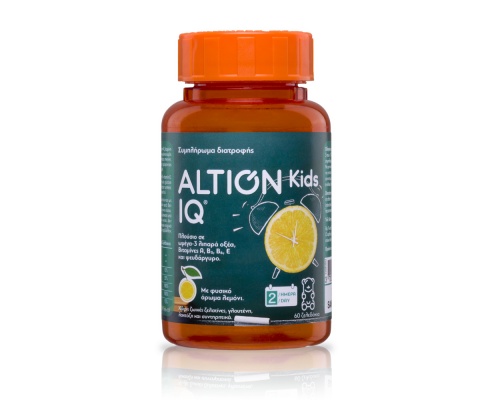 Altion Kids IQ συμπλήρωμα διατροφής πλούσιο σε Ω – 3 λιπαρά οξέα (α-λινολενικό οξύ) φυτικής προέλευσης από έλαιο λιναρόσπορου, βιταμίνες (A, E, B5, B6) και ψευδάργυρο 60τμχ 