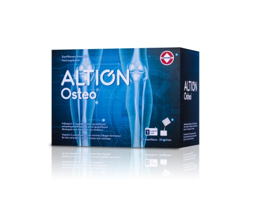 Altion Osteo συμπλήρωμα διατροφής που περιέχει θειική γλυκοζαμίνη, θειική χονδροϊτίνη, υδρολυμένο κολλαγόνο, μεθυλοσουλφονυλομεθάνιο (MSM), βιταμίνη C και L-καρνιτίνη 30 Φακελάκια 