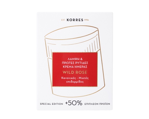KORRES Wild Rose Brightening & First Wrinkles Day Cream Κρέμα για λάμψη Άγριο Τριαντάφυλλο για κανονικές μικτές επιδερμίδες 60ml 