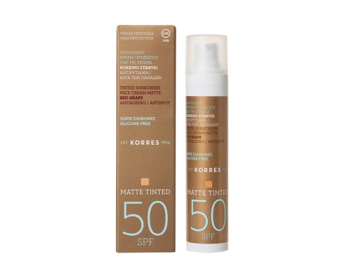 Korres Red Grape Matte Tinted Sunscreen Face Cream SPF50 Αντηλιακή Κρέμα Προσώπου Ματ με Χρώμα κατά των Πανάδων, 50ml