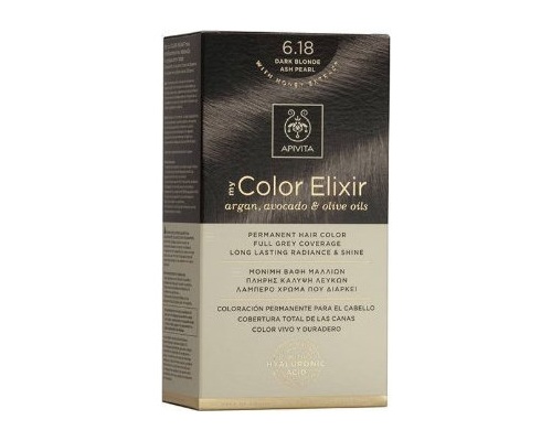 Apivita My Color Elixir No 6.18 Μόνιμη Βαφή Μαλλιών Ξανθό Σκούρο Σαντρέ Περλέ, 1 τεμάχιο   Apivita My Color Elixir No 6.18 Μόνιμη Βαφή Μαλλιών Ξανθό Σκούρο Σαντρέ Περλέ, 1 τεμάχιο