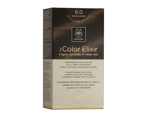 Apivita My Color Elixir No 6.0 Μόνιμη Βαφή Μαλλιών Ξανθό Σκούρο, 1 τεμάχιο   Apivita My Color Elixir No 6.0 Μόνιμη Βαφή Μαλλιών Ξανθό Σκούρο, 1 τεμάχιο