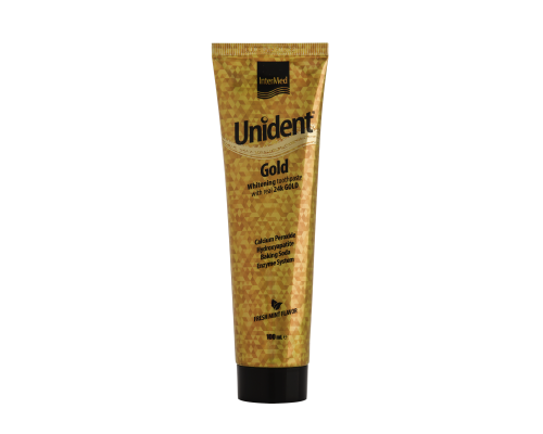 Intermed Unident Gold Toothpaste Λευκαντική οδοντόπαστα με ψήγματα χρυσού ειδικά σχεδιασμένη για καθημερινή χρήση  100ml  Intermed Unident Gold Toothpaste Λευκαντική οδοντόπαστα με ψήγματα χρυσού ειδικά σχεδιασμένη για καθημερινή χρήση  100ml