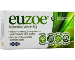 Uni-pharma Euzoe Melatonin & Vitamin B12, Βοηθά στη μείωση της κόπωσης και στην φυσιολογική ψυχολογική λειτουργία 30 δισκία