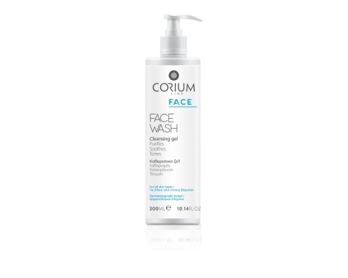 Corium Face Wash Cleansing Gel Ήπιο ζελ καθαρισμού για όλους τους τύπους επιδερμίδας, καθώς και για το ερεθισμένο δέρμα από φαρμακευτική αγωγή 300ml  Corium Face Wash Cleansing Gel Ήπιο ζελ καθαρισμού για όλους τους τύπους επιδερμίδας, καθώς και για το ερεθισμένο δέρμα από φαρμακευτική αγωγή 300ml