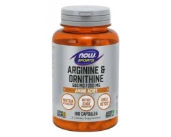 Now Foods Sports L-Arginine 500mg & Ornithine 250mg, Συμπλήρωμα Διατροφής που απελευθερώνει την αυξητική ορμόνη και βοηθά στην ανδρική υπογονιμότητα, 100 κάψουλες