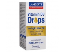 LAMBERTS Vitamin D3 Drops Συμπλήρωμα διατροφής σε παρθένο ελαιόλαδο 20ml  LAMBERTS Vitamin D3 Drops Συμπλήρωμα διατροφής σε παρθένο ελαιόλαδο 20ml