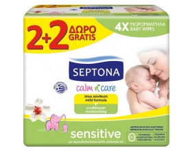  Septona, Calm n Care, Μωρομάντηλα Sensitive με Αμυγδαλέλαιο, 2+2 ΔΩΡΟ των 64 τεμαχίων 