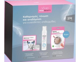 Vican Wise Beauty 24H Cream for face & eye 50ml Μαζί με Μicellar foam 3 in 1 200ml +Δώρο KONJAC Face sponge with pink clay powder