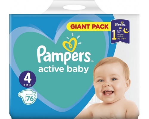 Pampers Πάνες Active Baby Μέγεθος 4 Giant Pack 9-14Kg, 76 Πάνες.