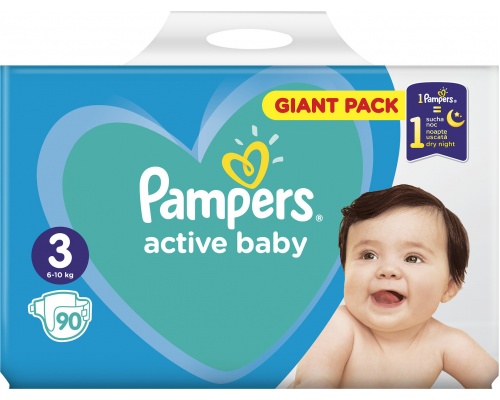 Pampers Πάνες Active Baby, Giant Pack Μέγεθος 3 6-10 Kg, 90 Πάνες. Pampers Πάνες Active Baby, Giant Pack Μέγεθος 3 6-10 Kg, 90 Πάνες.