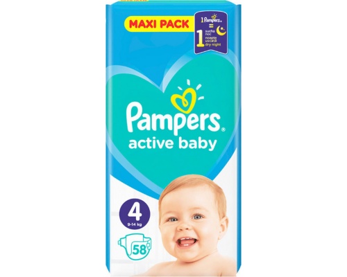 Pampers Πάνες Active Baby Μέγεθος 4 Maxi 9-14Kg, 58 Πάνες. Pampers Πάνες Active Baby Μέγεθος 4 Maxi 9-14Kg, 58 Πάνες.