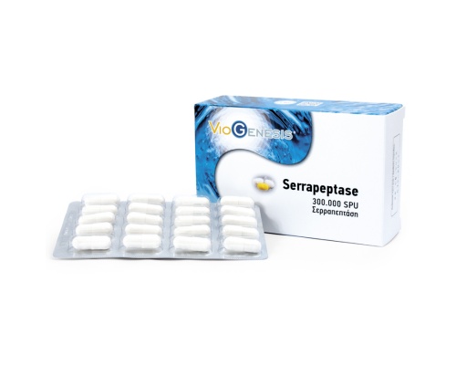 Viogenesis Serrapeptase 300.000 SPU Μοναδικό ένζυμο με ινωδολυτική δράση που Βοηθά στην διάσπαση του ινώδους περιττού ιστού 60caps