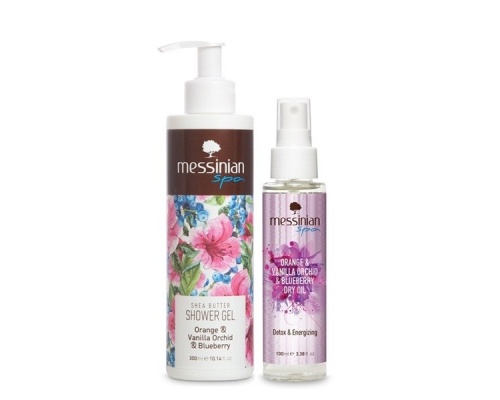 Messinian Spa Dry Body Oil Πορτοκάλι, Βανίλια Ορχιδέα & Μύρτιλο 100ml ΜΑΖΙ Shower Gel Πορτοκάλι, Βανίλια Ορχιδέα & Μύρτιλο 300ml  Messinian Spa Dry Body Oil Πορτοκάλι, Βανίλια Ορχιδέα & Μύρτιλο 100ml ΜΑΖΙ Shower Gel Πορτοκάλι, Βανίλια Ορχιδέα & Μύρτιλο 300ml
