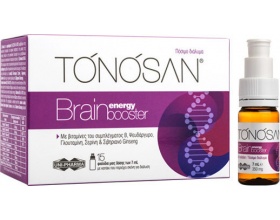 Uni-Pharma TONOSAN Brain Energy Booster Πόσιμο διάλυμα με βιταμίνες του συμπλέγματος B , 15 φιαλίδια μιας δόσης των 7 ml 