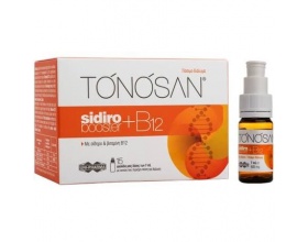 Uni-Pharma TONOSAN sidiro + B12 booster συμπλήρωμα διατροφής για τη διατήρηση επαρκών επιπέδων σιδήρου & βιταμίνης Β12 πόσιμο διάλυμα 15 φιαλίδια μιας δόσης των 7 ml 