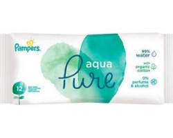 Pampers Aqua Pure Μωρομάντηλα με 99% Νερό, 12τμχ