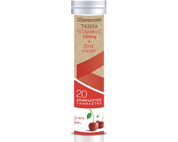 Genecom TERRA Vitamin C 1000mg + Zinc Cherry Συμπλήρωμα διατροφής με βιταμίνη C 20 αναβράζοντα δισκία με γεύση κεράσι 