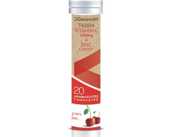 Genecom TERRA Vitamin C 1000mg + Zinc Cherry Συμπλήρωμα διατροφής με βιταμίνη C 20 αναβράζοντα δισκία με γεύση κεράσι  Genecom TERRA Vitamin C 1000mg + Zinc Cherry Συμπλήρωμα διατροφής με βιταμίνη C 20 αναβράζοντα δισκία με γεύση κεράσι