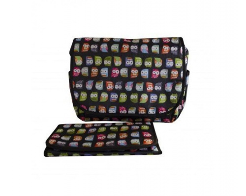 My Bag's, Τσάντα Καροτσιού με Γάτζους για να Κρεμιέται στο Καρότσι και Υπόστρωμα Αλλαγής Πάνας Χρώμα Μάυρο με Κουκουβάγιες, 1τμχ