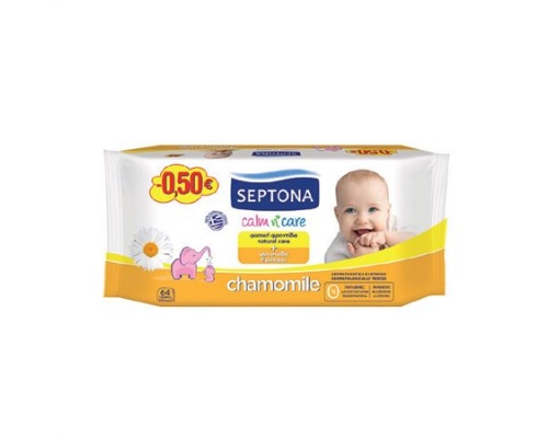 Septona Calm n Care Μωρομάντηλα με Χαμομήλι -0.50€, 64τμχ Septona Calm n Care Μωρομάντηλα με Χαμομήλι -0.50€, 64τμχ