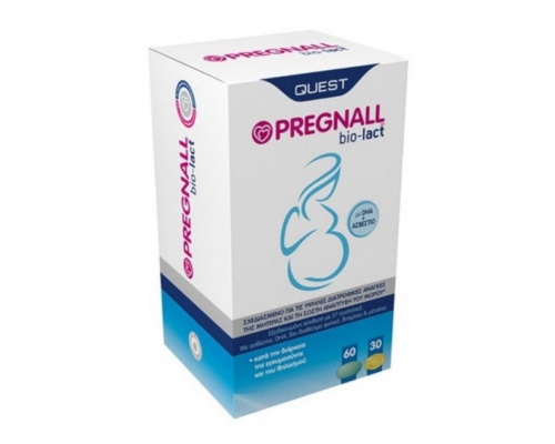 QUEST PREGNALL bio-lact Συμπλήρωμα Διατροφής κατάλληλο κατά την διάρκεια της εγκυμοσύνης & του θηλασμού με DHA & ασβέστιο 60 ταμπλέτες + 30 κάψουλες  