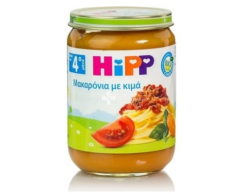 HiPP Mακαρόνια με κιμά και φρέσκια ντομάτα μετά τον 4ο μήνα, 190gr HiPP Mακαρόνια με κιμά και φρέσκια ντομάτα μετά τον 4ο μήνα, 190gr