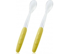NUK EASY LEARNING Μαλακό κουτάλι με κοίλο τμήμα από σιλικόνη σε κίτρινο χρώμα 4m+, 2 τεμάχια