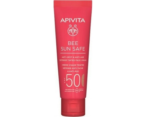 APIVITA BEE SUN SAFE Anti-Spot & Anti-Age Face Cream SPF50 Tinted, Αντηλιακή κρέμα προσώπου κατά των πανάδων & των ρυτίδων με θαλάσσια φύκη & πρόπολη με χρώμα 50ml 