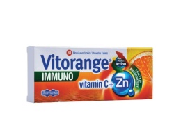 UNIPHARMA Vitorange Immuno Vitamin C + Zn Συμπλήρωμα διατροφής με τη συνεργιστική δράση της Βιταμίνης C και του Ψευδαργύρου, για ενίσχυση του ανοσοποιητικού και προστασία απο το οξειδωτικό στρες 30 Μασώμενα Δισκία