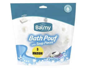 Vican Balmy Bath Pouf with soap pieces Σφουγγάρι με πέρλες σαπουνιού, με άρωμα άσπρου σαπουνιού 1τεμάχιο