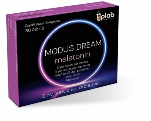 Uplab Modus Dream Melatonin Συμπλήρωμα διατροφής για τη μείωση του χρόνου έλευσης του ύπνου & τη βελτίωση της συναισθηματικής ισορροπίας 30 δισκία