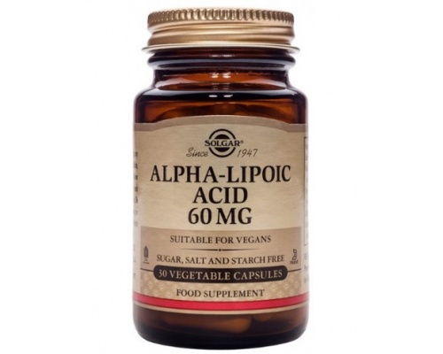 Solgar Alpha Lipoic Acid 60mg Συμπλήρωμα Διατροφής Άλφα Λιποϊκού Οξέως με Αντιοξειδωτική Δράση για Τόνωση του Οργανισμού, 30vegcaps Solgar Alpha Lipoic Acid 60mg Συμπλήρωμα Διατροφής Άλφα Λιποϊκού Οξέως με Αντιοξειδωτική Δράση για Τόνωση του Οργανισμού, 30vegcaps