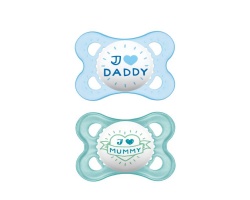 MAM, I Love Mummy & Duddy 115s, Πιπίλα για το Νεογέννητο 2-6 μηνών, χρώμα μπλέ-Γαλάζιο, 2τμχ