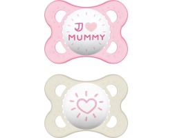 MAM, I Love Mummy & Duddy 115s, Πιπίλα για το Νεογέννητο 2-6 μηνών, χρώμα Ροζ, 2τμχ
