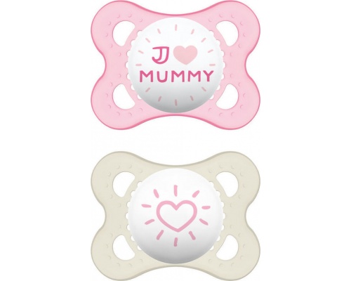 MAM, I Love Mummy & Duddy 115s, Πιπίλα για το Νεογέννητο 2-6 μηνών, χρώμα Ροζ, 2τμχ