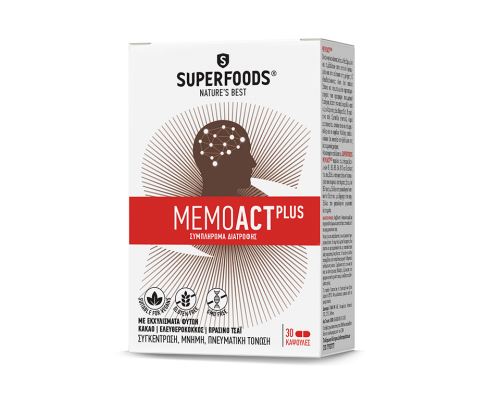 Superfoods Memoact Plus Συμπλήρωμα Διατροφής για τη Μνήμη, τη Συγκέντρωση & τη Πνευματική Κόπωση, 30caps