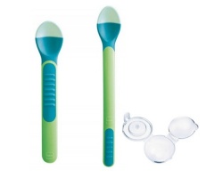 MAM Heat Sensitive Spoons & Cover 6m+ Θερμοευαίσθητα κουταλάκια με προστατευτική θήκη 2 τμχ χρώματος Πράσινο