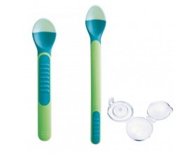 MAM Heat Sensitive Spoons & Cover 6m+ Θερμοευαίσθητα κουταλάκια με προστατευτική θήκη 2 τμχ χρώματος Πράσινο