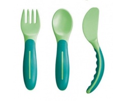 MAM Baby's Cutlery (Πιρουνάκι - κουταλάκι - μαχαιράκι ) Για Βρέφη Από 6 Μηνών & Άνω Συσκευασία των 3 Τεμαχίων Χρώματος Πράσινο
