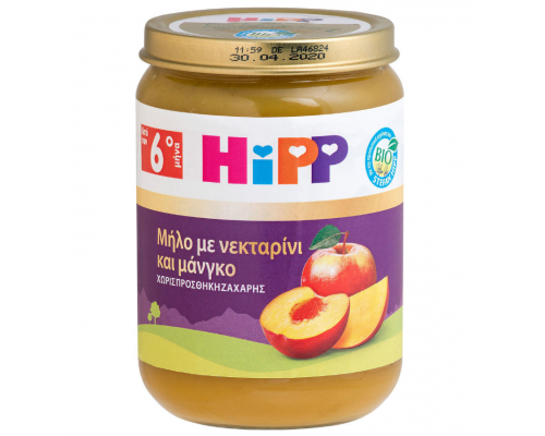 Hipp, Βρεφικό Γεύμα Φρούτων Μήλο, Νεκταρίνι &Μάνγκο, από τον 6ο Μήνα, Χωρίς Προσθήκη Ζάχαρης, 190gr.
