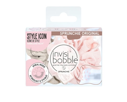 Invisibobble Sprunchie Duo Nordic Breeze Go with Floe Λινό Λαστιχάκι Μαλλιών, ρόζ - καφέ 2τμχ   Invisibobble Sprunchie Duo Nordic Breeze Go with Floe Λινό Λαστιχάκι Μαλλιών, ρόζ - καφέ 2τμχ