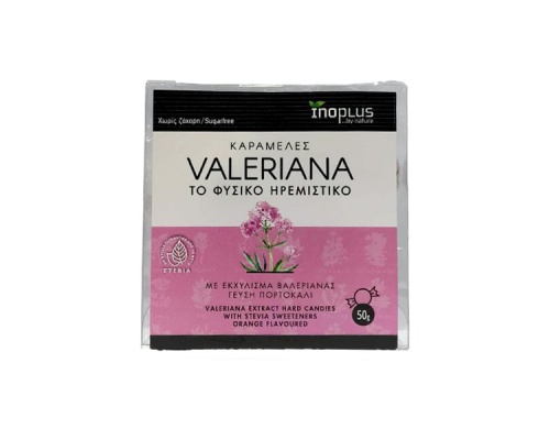 Inoplus Καραμέλες Βαλεριάνα με ηρεμιστική - χαλαρωτική δράση με γεύση πορτοκάλι 50gr 