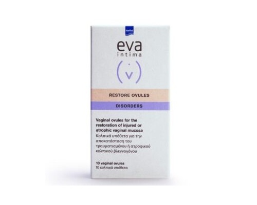 Intermed Eva Restore Ovules Κολπικά υπόθετα με υαλουρονικό οξύ Επούλώση και ανακούφιση του κολπικού βλεννογόνου 10 κολπικά υπόθετα  Intermed Eva Restore Ovules Κολπικά υπόθετα με υαλουρονικό οξύ Επούλώση και ανακούφιση του κολπικού βλεννογόνου 10 κολπικά υπόθετα