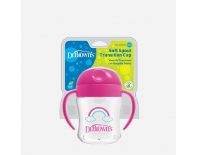 Dr.Brown's Cup 15/61001, Κύπελλο με Μαλακό Στόμιο με Καπάκι και Λαβές, χρώμα Ρόζ, 6m+, 180ml, 1τεμάχιο
