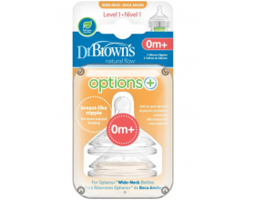 Dr. Brown's Natural Flow, Θηλές Σιλικόνης 0m+ για Μπιμπερό Options+ Με Φαρδύ Λαιμό Επίπεδο (WN1201), 2τμχ.