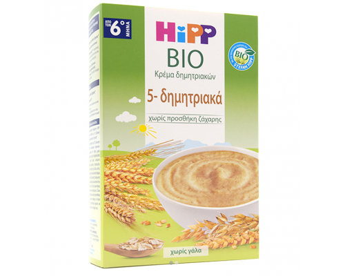 Hipp, Βρεφική Κρέμα 5 Δημητριακών, Χωρίς Γάλα από τον 6ο Μήνα, 200gr.