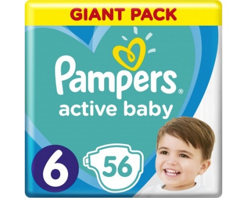 Pampers Πάνες Active Baby Giant Pack, Μέγεθος 6, 13-18Kg, 56 Πάνες. Pampers Πάνες Active Baby Giant Pack, Μέγεθος 6, 13-18Kg, 56 Πάνες.