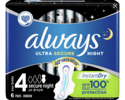 Always Ultra Secure Night Size 4, 6 Σερβιέτες.
