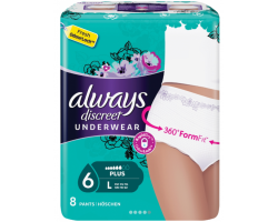 Always Discreet Underwear, Εσώρουχο Ακράτειας, Μέγεθος Large, 8 τμχ. Always Discreet Underwear, Εσώρουχο Ακράτειας, Μέγεθος Large, 8 τμχ.